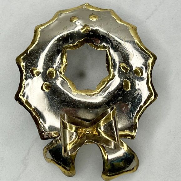 Vintage Mexico Holiday Christmas Wreath Bow Brooch Pin Pendant โจ - Picture 1 of 9